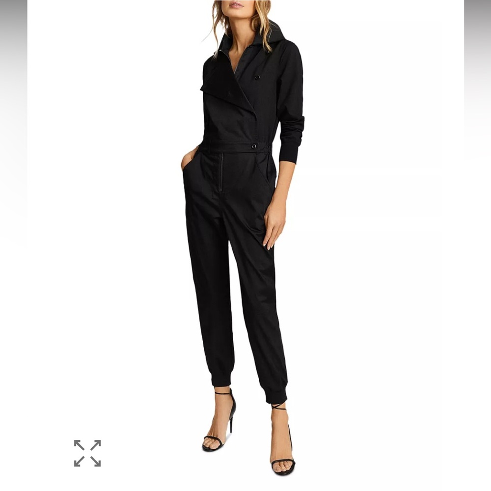 Reiss Ellis Wing Black Women's High Collar Pockets One Piece Jumpsuit, size 10